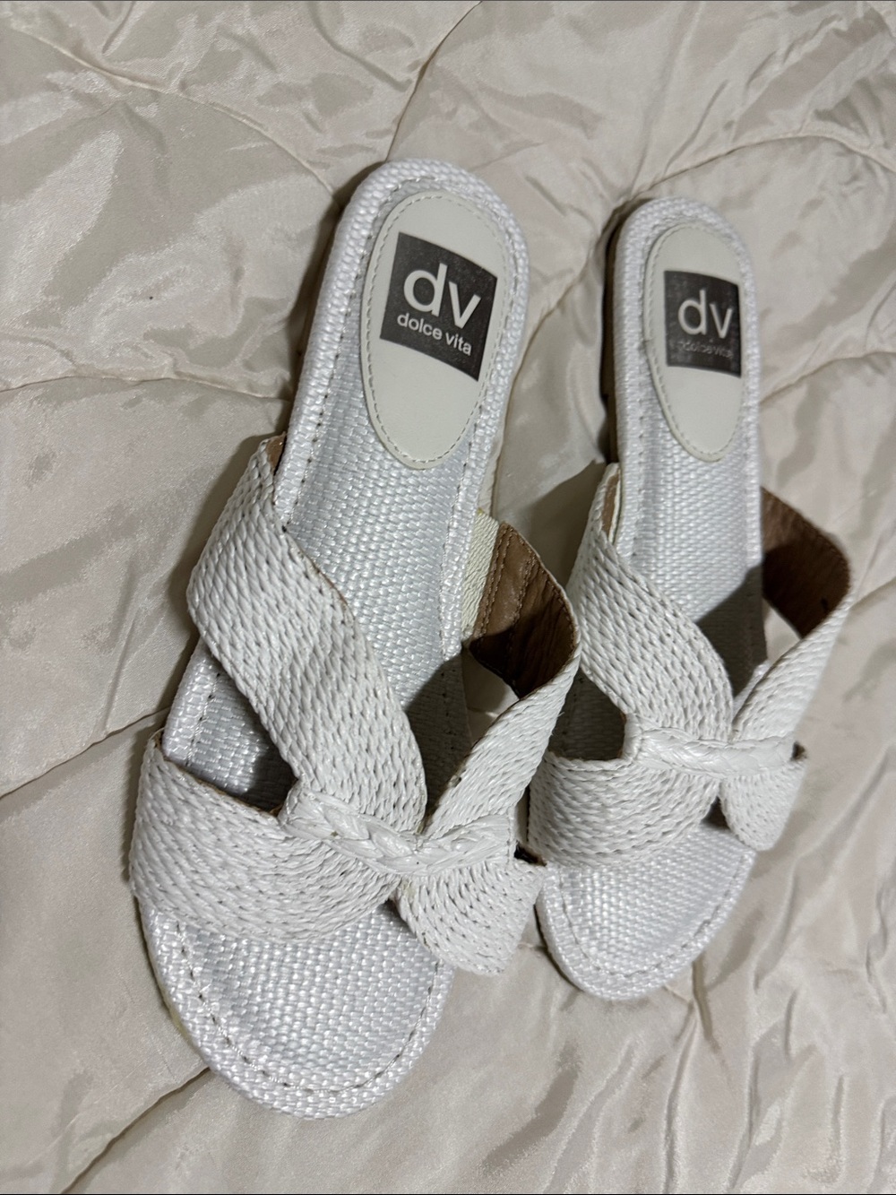 DV by Dolce Vita White Braided Knot Slide Mules